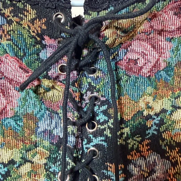 Floral Brocade Bustier dress with crinkle chiffon lined skirt - Picture 3 of 14